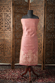 Elysian Weaves Pink Jamdani Muga Cotton Unstitched Suit Set